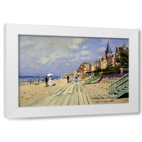 Plage de Trouville White Modern Wood Framed Art Print by Monet, Claude