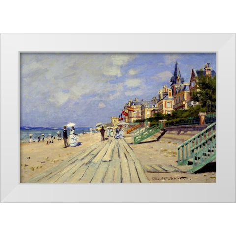Plage de Trouville White Modern Wood Framed Art Print by Monet, Claude