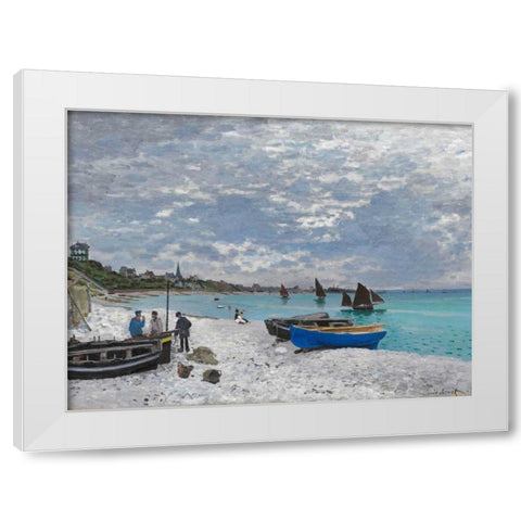 The Beach at Sainte-Adresse White Modern Wood Framed Art Print by Monet, Claude