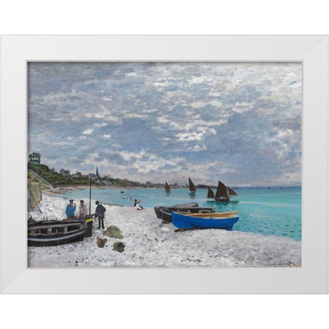 The Beach at Sainte-Adresse White Modern Wood Framed Art Print by Monet, Claude