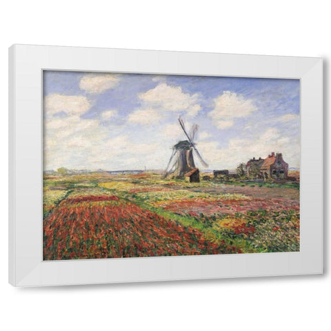 Tulip Fields with Windmill White Modern Wood Framed Art Print by Monet, Claude
