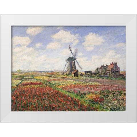 Tulip Fields with Windmill White Modern Wood Framed Art Print by Monet, Claude