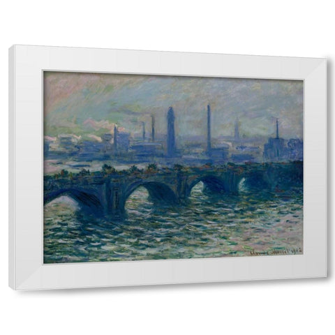 Waterloo Bridge London White Modern Wood Framed Art Print by Monet, Claude