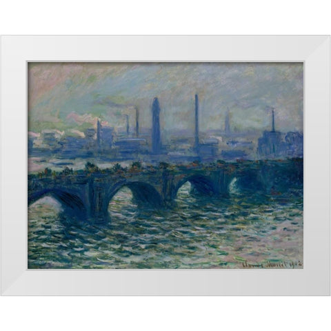 Waterloo Bridge London White Modern Wood Framed Art Print by Monet, Claude