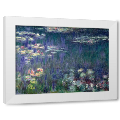Waterlilies- Green Reflections White Modern Wood Framed Art Print by Monet, Claude