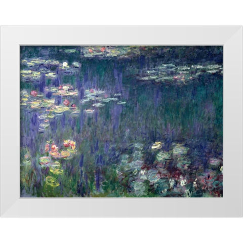Waterlilies- Green Reflections White Modern Wood Framed Art Print by Monet, Claude