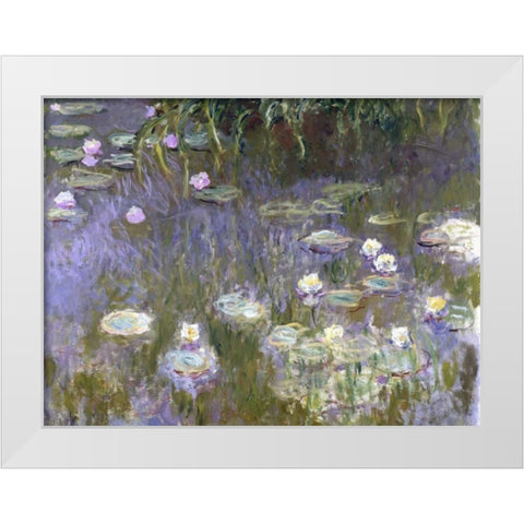 Water Lilies White Modern Wood Framed Art Print by Monet, Claude