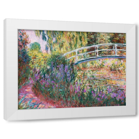 The Japanese Bridge Pond with Water Lillies White Modern Wood Framed Art Print by Monet, Claude