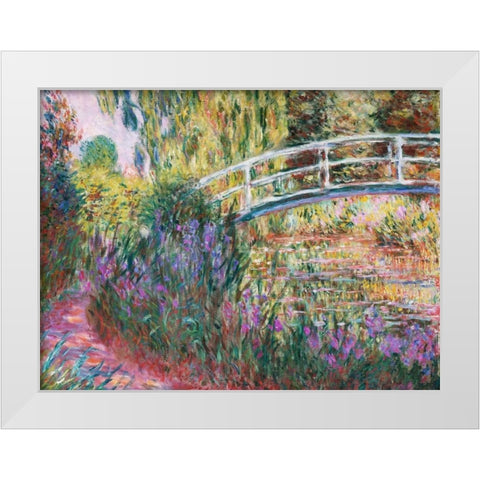 The Japanese Bridge Pond with Water Lillies White Modern Wood Framed Art Print by Monet, Claude