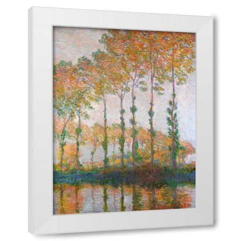 Poplars on the Banks of the l Epte Autumn White Modern Wood Framed Art Print by Monet, Claude