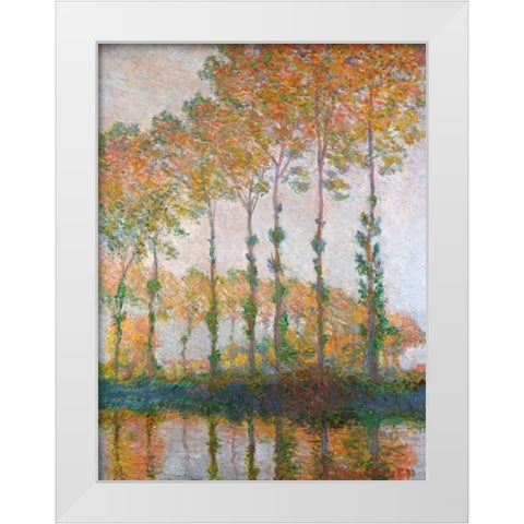 Poplars on the Banks of the l Epte Autumn White Modern Wood Framed Art Print by Monet, Claude