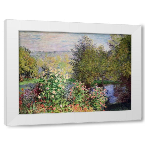A corner of the Garden at Montgeron White Modern Wood Framed Art Print by Monet, Claude