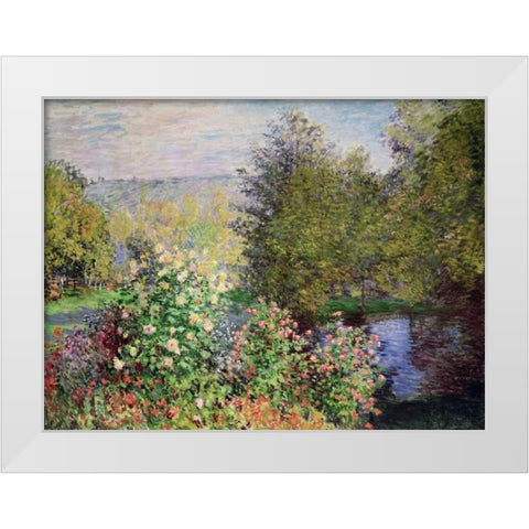A corner of the Garden at Montgeron White Modern Wood Framed Art Print by Monet, Claude