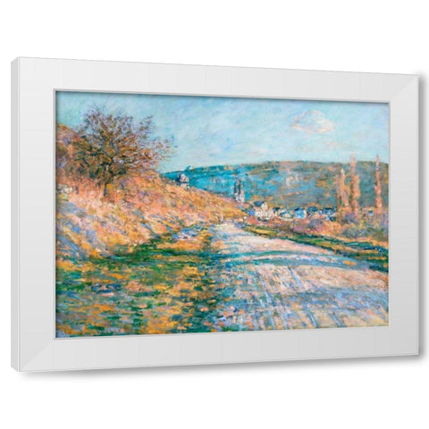 The Road to Vetheuil White Modern Wood Framed Art Print by Monet, Claude
