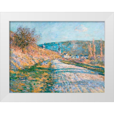 The Road to Vetheuil White Modern Wood Framed Art Print by Monet, Claude
