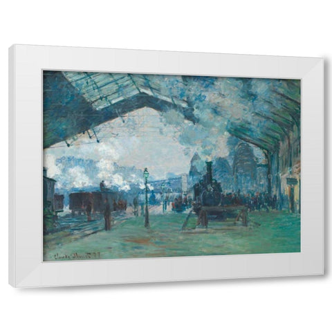 Arrival of the Normandy Train - Gare Saint-Lazare White Modern Wood Framed Art Print by Monet, Claude