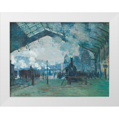 Arrival of the Normandy Train - Gare Saint-Lazare White Modern Wood Framed Art Print by Monet, Claude