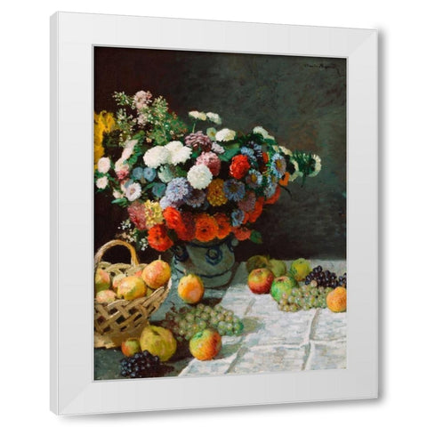 Still life with flowers and fruit White Modern Wood Framed Art Print by Monet, Claude