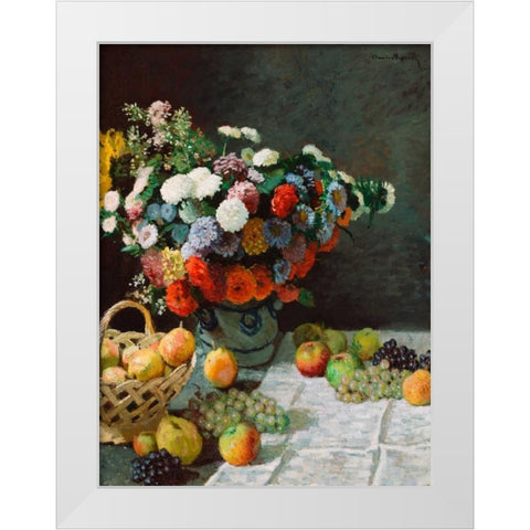 Still life with flowers and fruit White Modern Wood Framed Art Print by Monet, Claude
