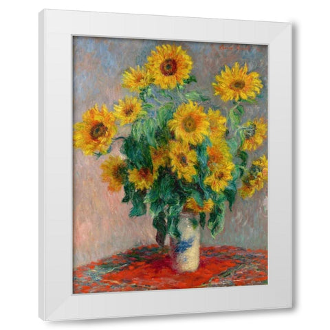 Sunflowers White Modern Wood Framed Art Print by Monet, Claude
