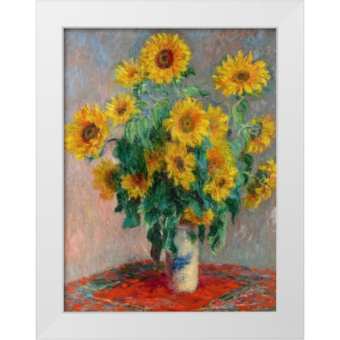 Sunflowers White Modern Wood Framed Art Print by Monet, Claude