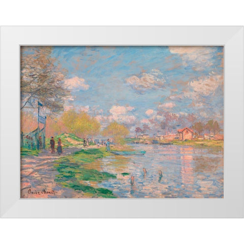 Spring by the Seine White Modern Wood Framed Art Print by Monet, Claude