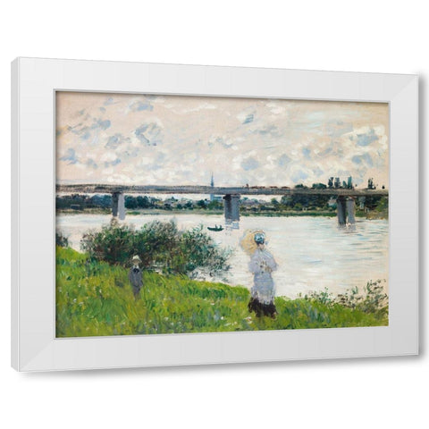 The Promenade with the Railroad Bridge- Argenteuil White Modern Wood Framed Art Print by Monet, Claude