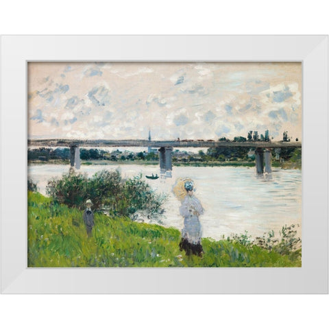 The Promenade with the Railroad Bridge- Argenteuil White Modern Wood Framed Art Print by Monet, Claude