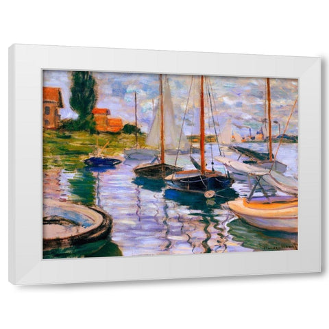 Voiliers sur la Seine White Modern Wood Framed Art Print by Monet, Claude