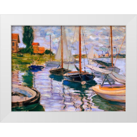 Voiliers sur la Seine White Modern Wood Framed Art Print by Monet, Claude
