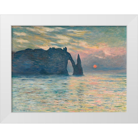 Sunrise at Etretat White Modern Wood Framed Art Print by Monet, Claude
