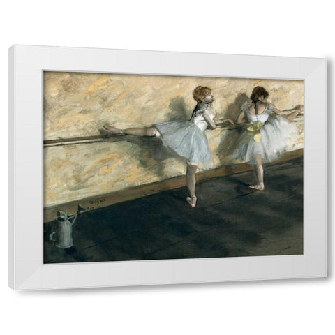 Dancers Practicing at the Barre White Modern Wood Framed Art Print by Degas, Edgar