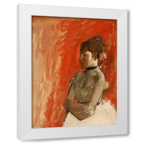 Ballet Dancer with arms crossed White Modern Wood Framed Art Print by Degas, Edgar