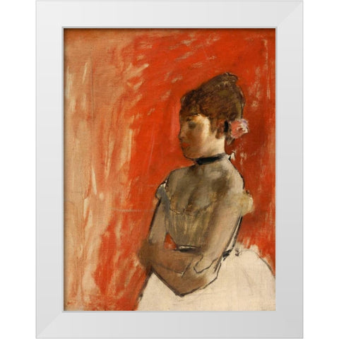 Ballet Dancer with arms crossed White Modern Wood Framed Art Print by Degas, Edgar