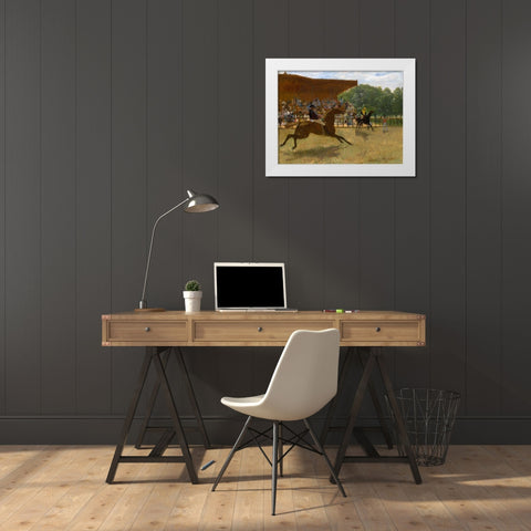 The False Start White Modern Wood Framed Art Print by Degas, Edgar