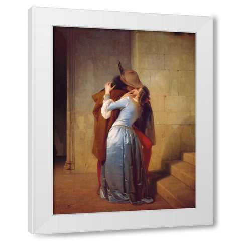 The Kiss White Modern Wood Framed Art Print by Hayez, Francesco