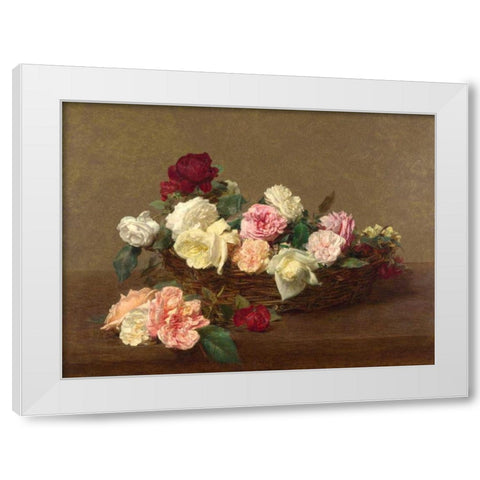 A Basket of Roses White Modern Wood Framed Art Print by Fantin-Latour, Henri