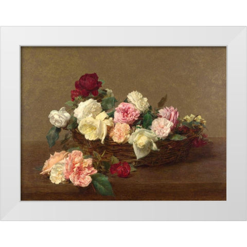 A Basket of Roses White Modern Wood Framed Art Print by Fantin-Latour, Henri