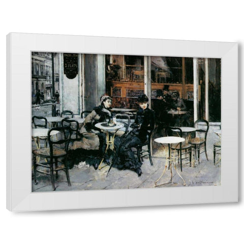 Conversazione al caffe Parigi White Modern Wood Framed Art Print by Boldini, Giovanni