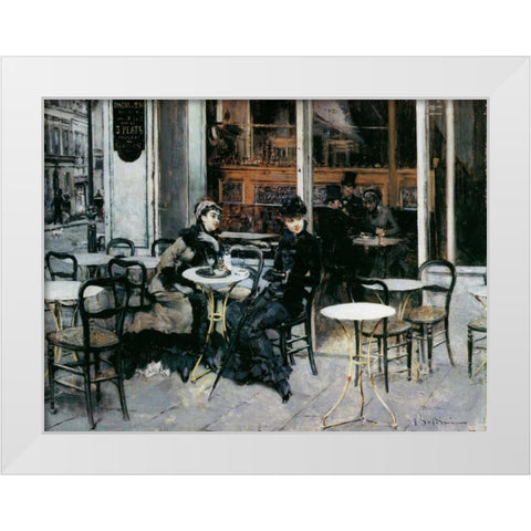 Conversazione al caffe Parigi White Modern Wood Framed Art Print by Boldini, Giovanni