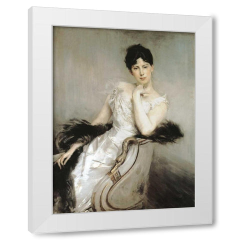 Signora in bianco White Modern Wood Framed Art Print by Boldini, Giovanni