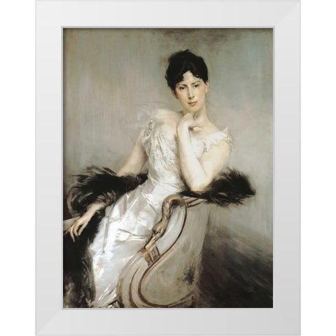 Signora in bianco White Modern Wood Framed Art Print by Boldini, Giovanni