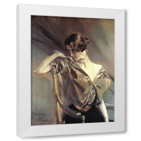 Cleo de Merode White Modern Wood Framed Art Print by Boldini, Giovanni