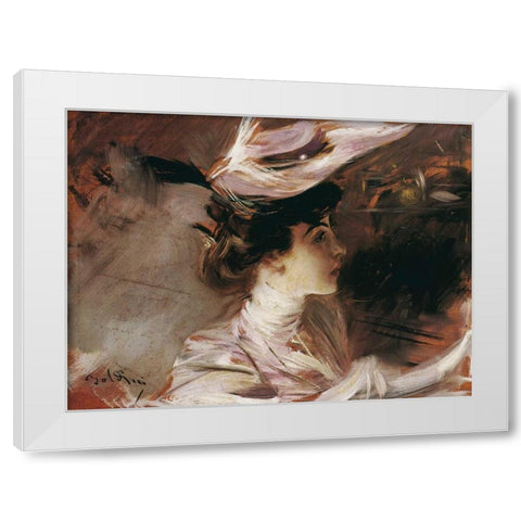 Il cappellino nuovo-Lina Cavalieri White Modern Wood Framed Art Print by Boldini, Giovanni