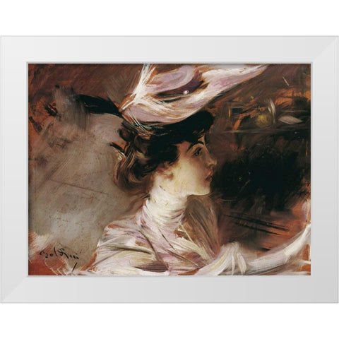 Il cappellino nuovo-Lina Cavalieri White Modern Wood Framed Art Print by Boldini, Giovanni