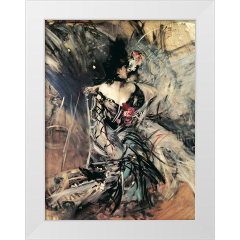 Ballerine spagnole al Moulin Rouge White Modern Wood Framed Art Print by Boldini, Giovanni