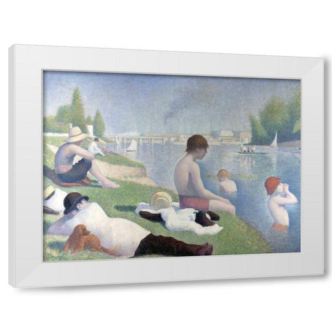 Bathers at Asnieres White Modern Wood Framed Art Print by Seurat, Georges
