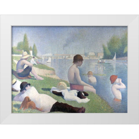 Bathers at Asnieres White Modern Wood Framed Art Print by Seurat, Georges