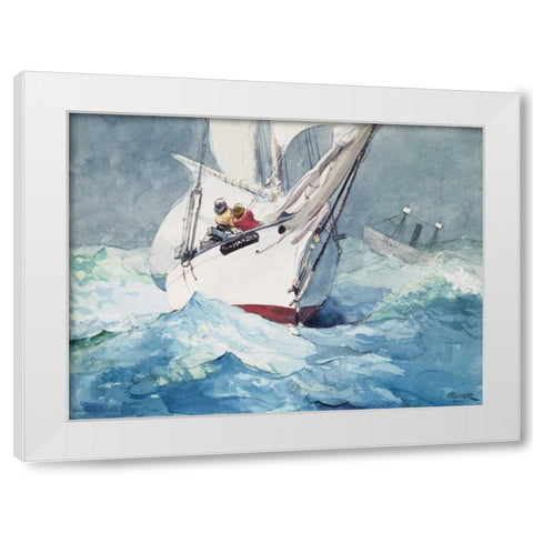 Reefing sails around Diamond Shoals, Cape Hatteras White Modern Wood Framed Art Print by Homer, Winslow