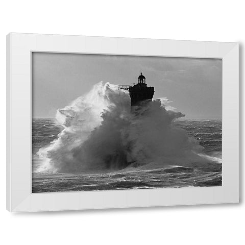 Phare du Four lors d une tempete White Modern Wood Framed Art Print by Guichard, Jean